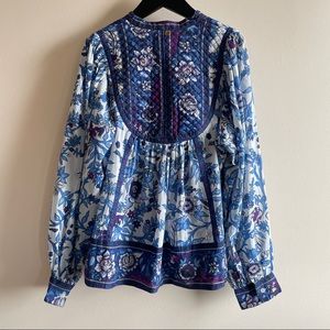 Antik Batik cotton quilted floral top peasant boho hippie